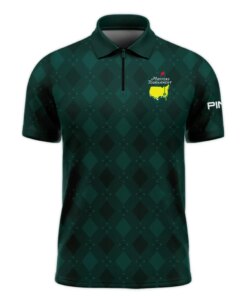 Personalized Dark Green Argyle Plaid Pattern Golf Masters Tournament Ping Zipper Style Classic Zipper - Polo Shirt