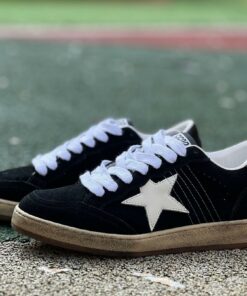 Golden Goose Ball Star Sneakers Black Suede White Star Distressed Sole 9 on Heel