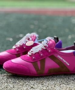 Louis Vuitton Run Away Sneaker Pink Suede Leather Brown Purple
