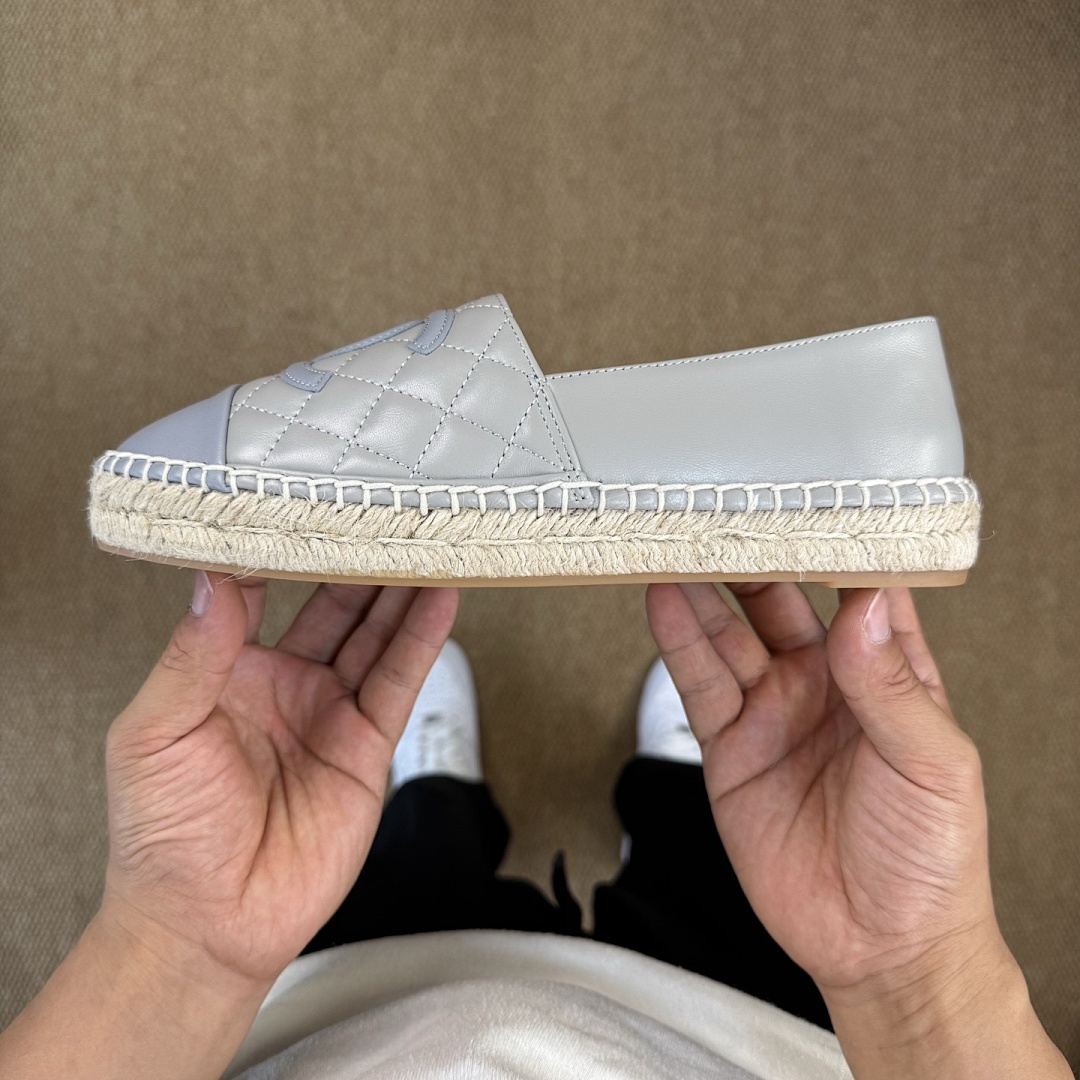 Chanel CC Logo Grey Quilted Leather Espadrilles