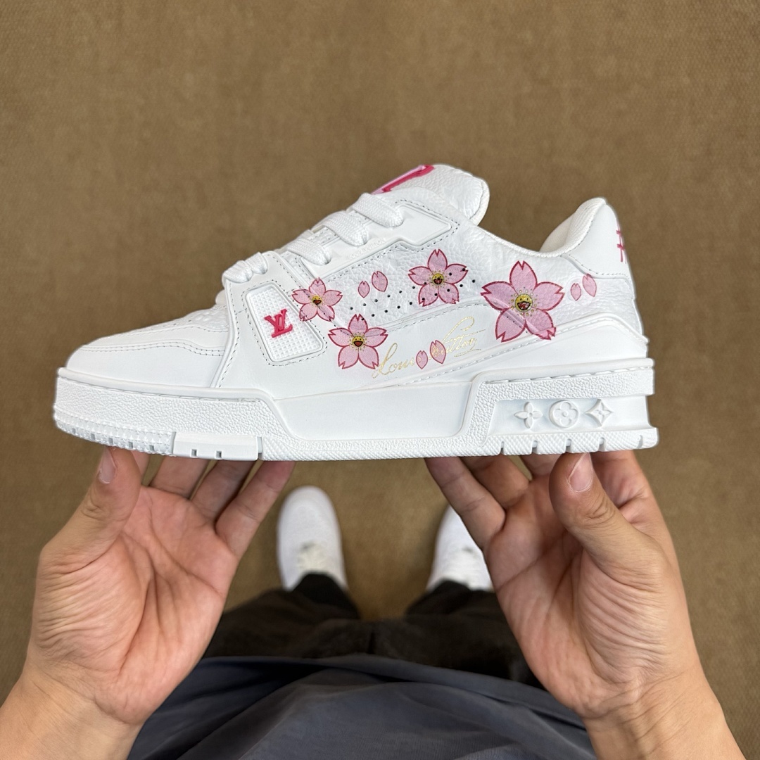 Louis Vuitton LV Trainer Sneaker White Pink Cherry Blossom