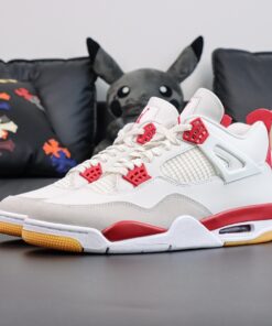 Air Jordan 4 Retro White Fire Red Light Grey Suede Gum