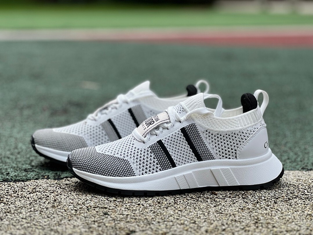 Christian Dior Paris White Black Knit 3-Stripe Sneakers