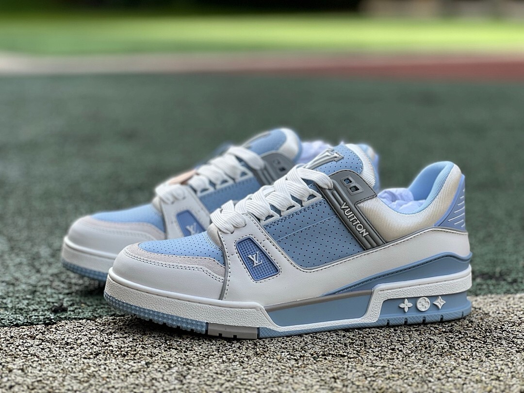 Louis Vuitton LV Trainer Sneaker White and Pastel Blue