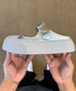 GCDS Metallic Silver Mary Jane Platform Mules