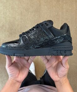 Louis Vuitton LV Trainer Sneaker Black Monogram Embossed Patent Leather