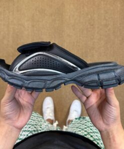 Balenciaga Track Slide Sandals Black Silver 697960 W3DP3 1000