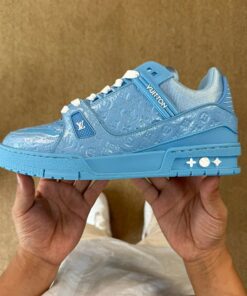 Louis Vuitton LV Trainer Sneaker Monogram Embossed Calfskin Light Blue 1A9Z6L