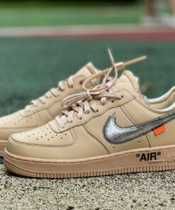 Nike Air Force 1 Low Off-White Tan Metallic Zipper Swoosh
