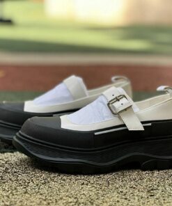Alexander McQueen Tread Slick Hybrid Mary Jane Flat Shoes White Black