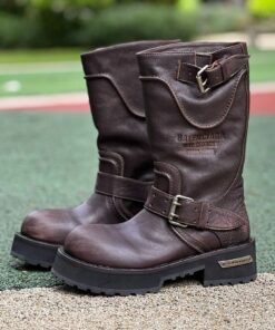 Balenciaga Leather Biker Boots 10 AV George V Paris Address Dark Brown