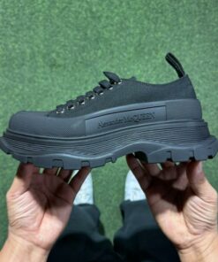 Alexander McQueen Tread Slick Lace-Up Sneaker Black 611705 W4MV2 1000