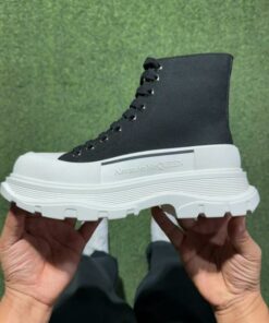 Alexander McQueen Tread Slick Boot Black Canvas White Sole