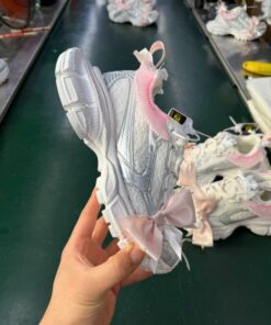Balenciaga Runner White Silver Pink Ribbon Bow Ruffle Sneakers