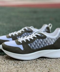 Dior Vibe Sneaker Khaki Suede, White Mesh and Gray Dior Oblique Motif