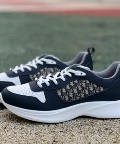 Dior Vibe Sneaker KCK380PNT_S56G Navy Blue and Beige Dior Oblique Technical Mesh and Leather