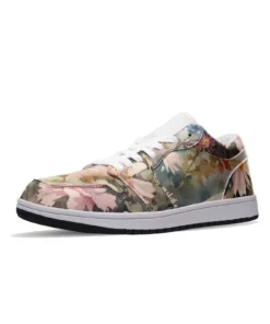Floral Pattern Leather Low Top Sneakers for Women