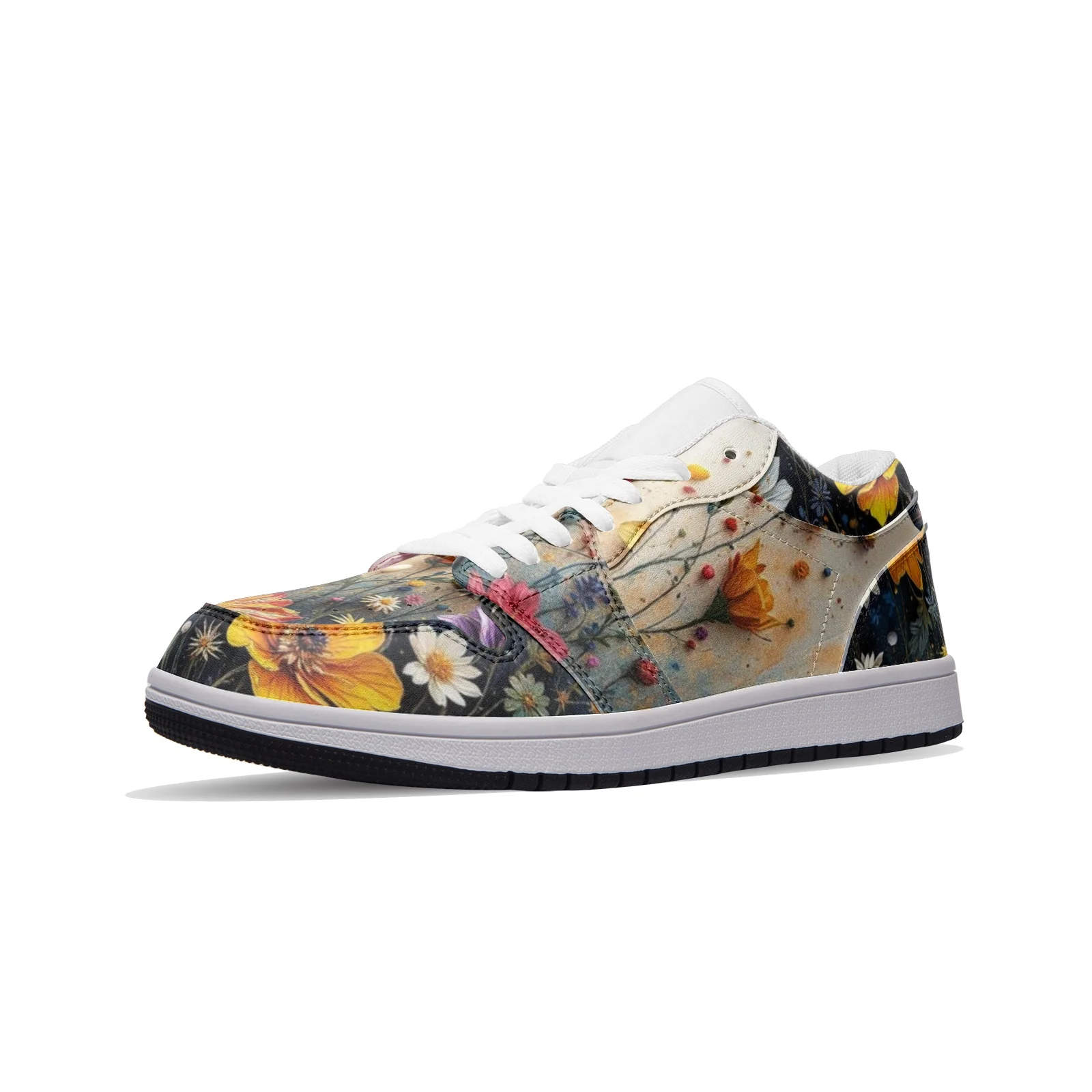 Boho Floral Low Top Leather Sneakers