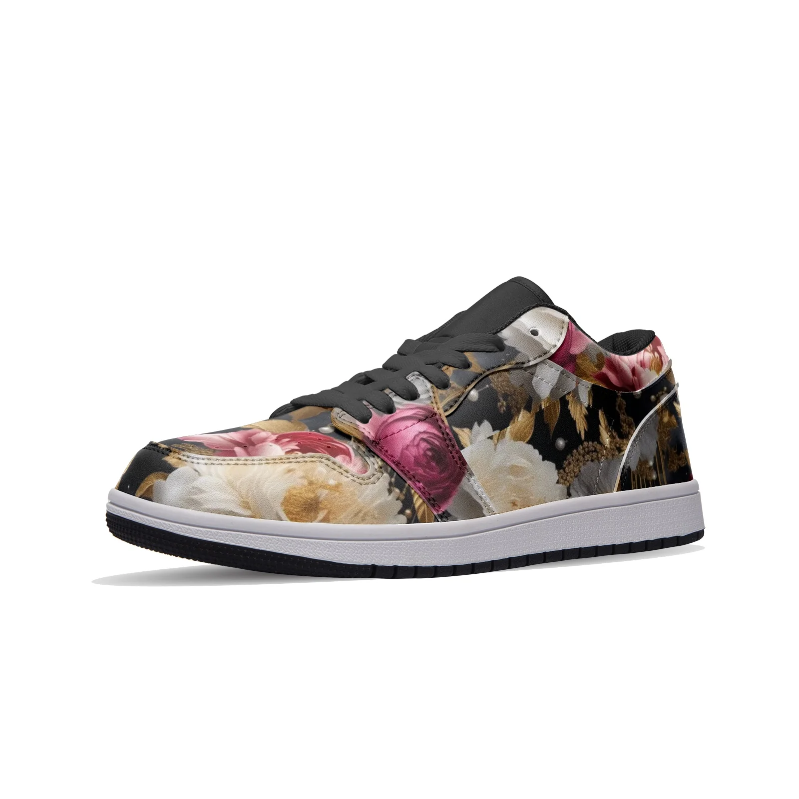 Floral Low Top Leather Sneakers for Women
